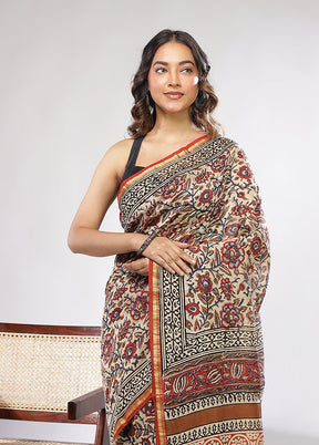 Cream Chanderi Silk Saree With Blouse Piece