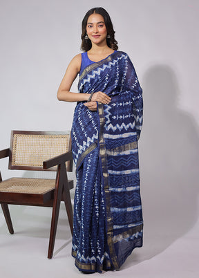 Blue Chanderi Silk Saree With Blouse Piece