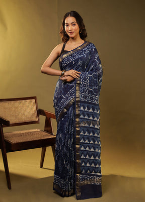 Blue Chanderi Silk Saree With Blouse Piece