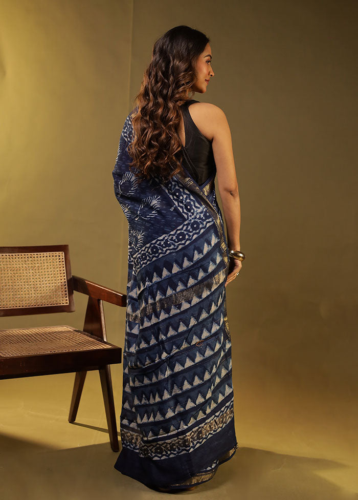 Blue Chanderi Silk Saree With Blouse Piece
