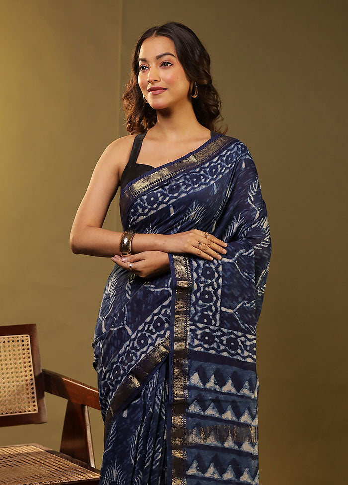 Blue Chanderi Silk Saree With Blouse Piece