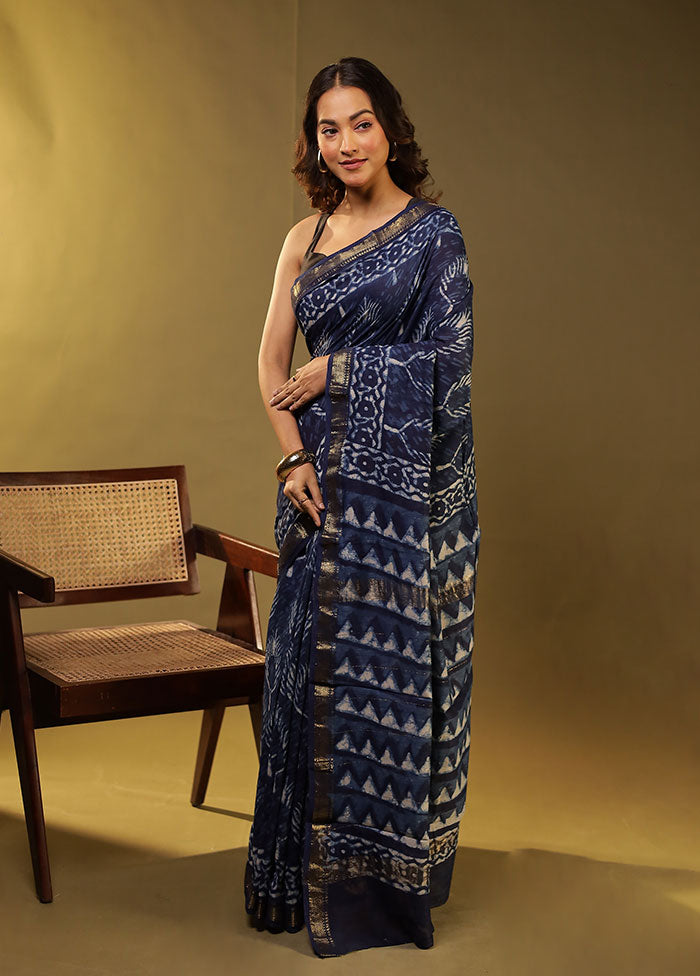 Blue Chanderi Silk Saree With Blouse Piece