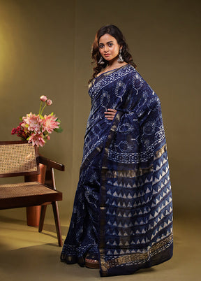 Blue Chanderi Silk Saree With Blouse Piece