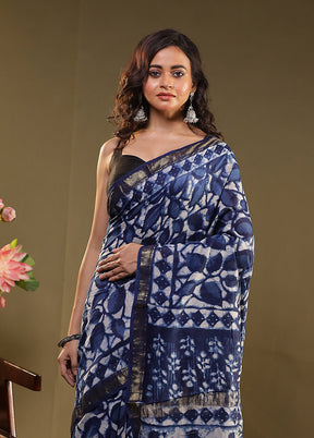 Blue Chanderi Silk Saree With Blouse Piece