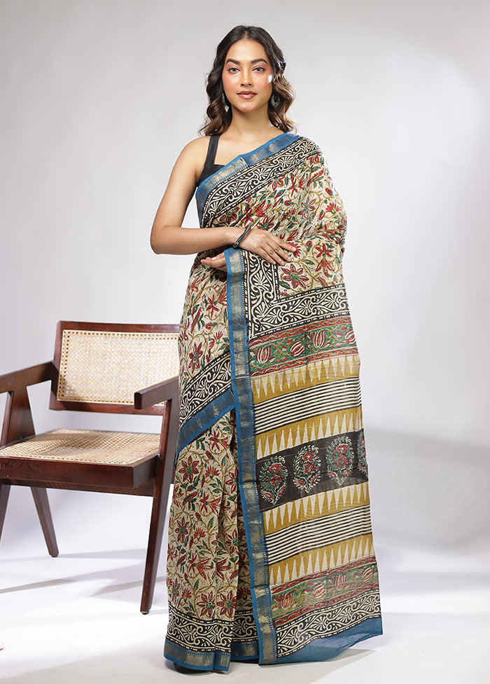Cream Chanderi Silk Saree With Blouse Piece