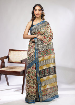 Cream Chanderi Silk Saree With Blouse Piece