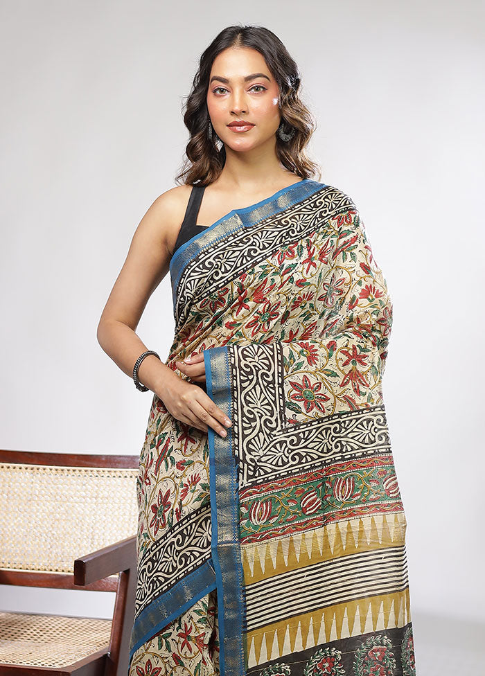 Cream Chanderi Silk Saree With Blouse Piece