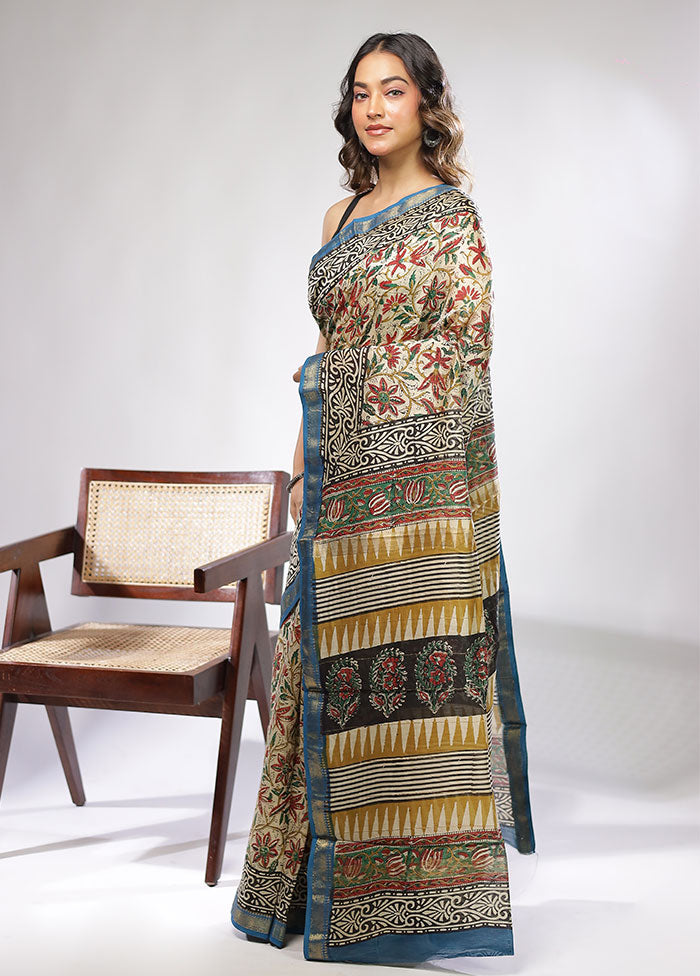 Cream Chanderi Silk Saree With Blouse Piece