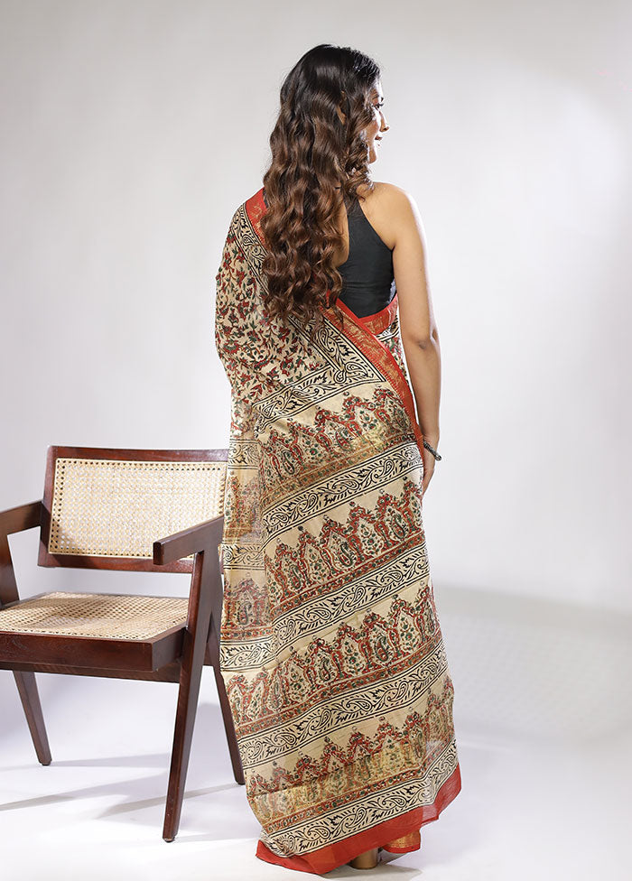 Cream Chanderi Silk Saree With Blouse Piece