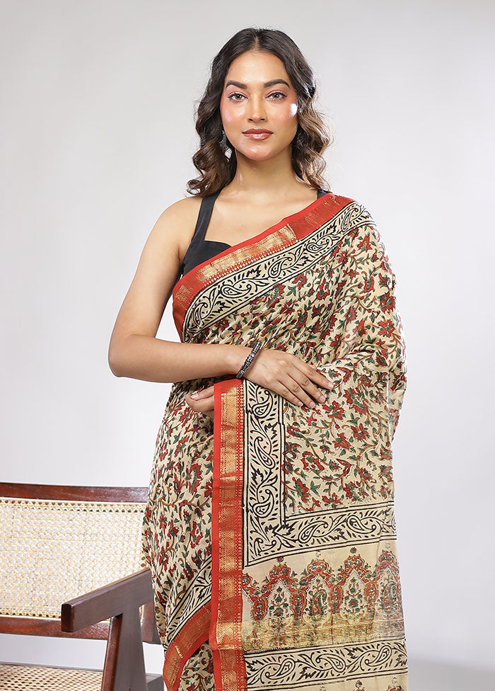 Cream Chanderi Silk Saree With Blouse Piece