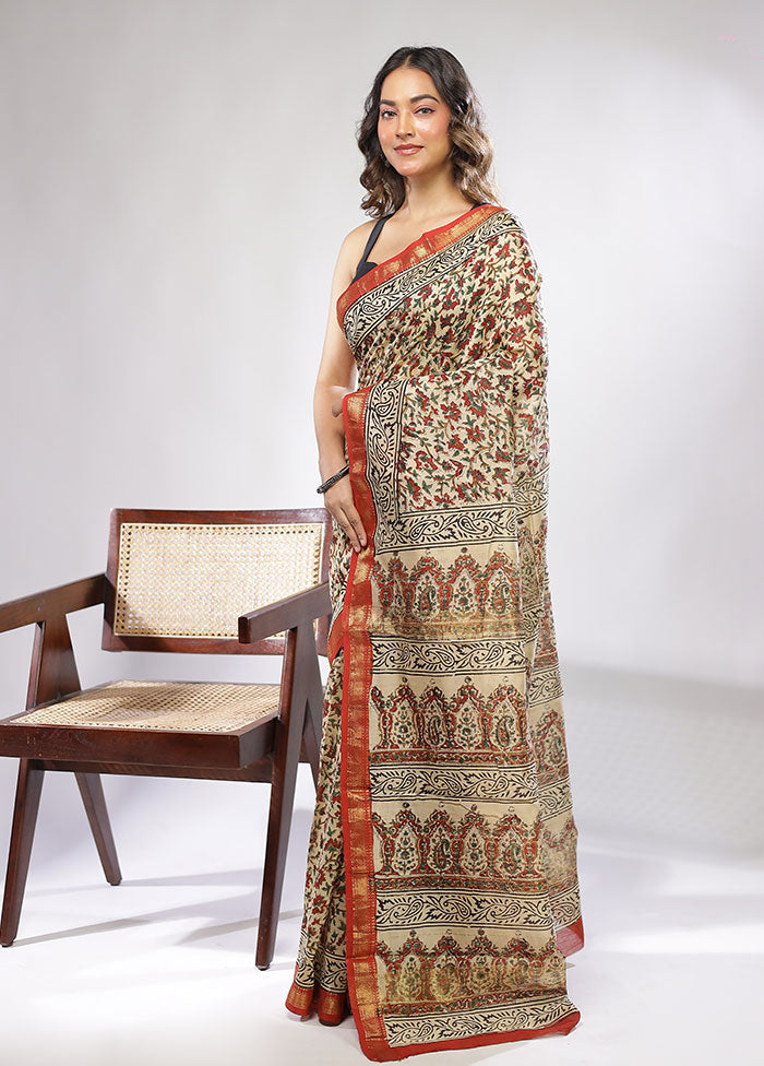 Cream Chanderi Silk Saree With Blouse Piece