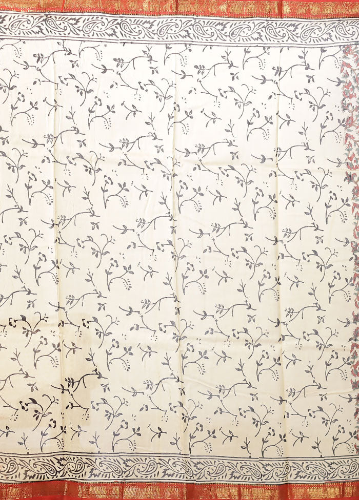Cream Chanderi Silk Saree With Blouse Piece