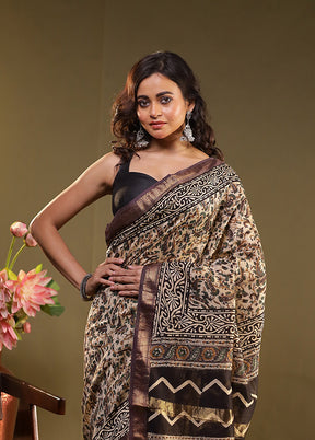 Cream Chanderi Silk Saree With Blouse Piece