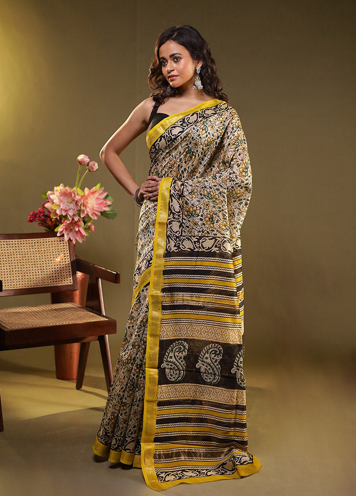 Cream Chanderi Silk Saree With Blouse Piece