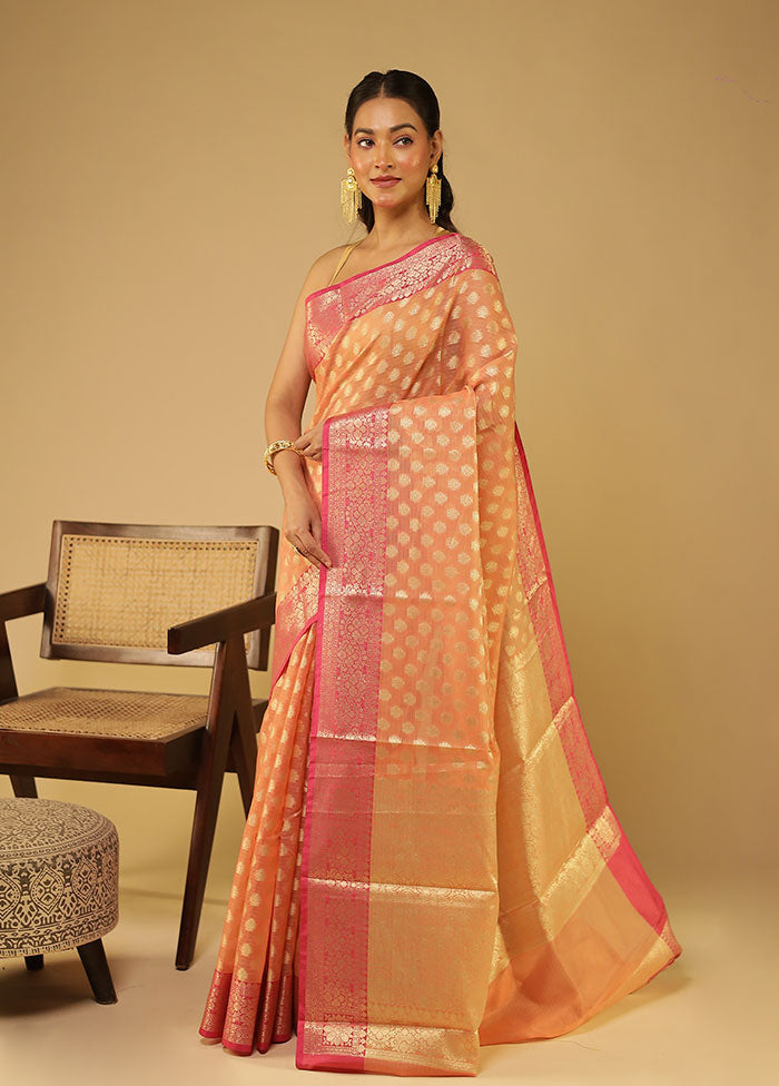 Pink Cotton Saree With Blouse Piece