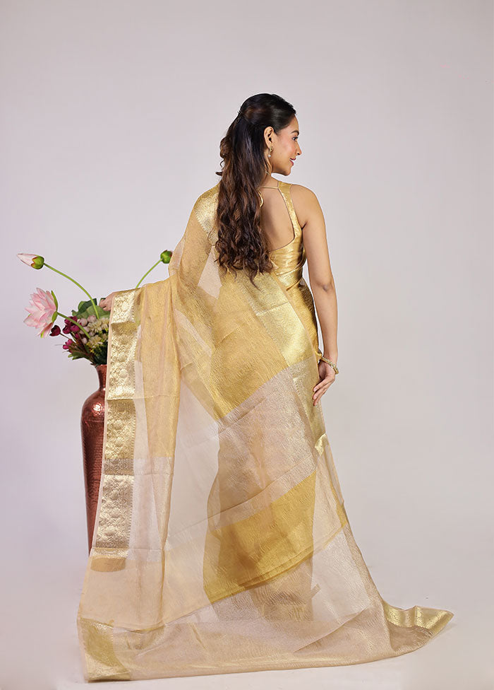 Cream Tissue Silk Saree With Blouse Piece
