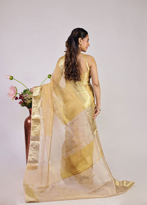 Cream Tissue Silk Saree With Blouse Piece