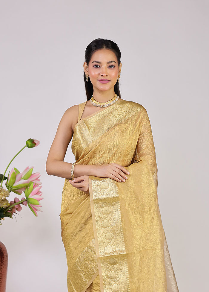 Cream Tissue Silk Saree With Blouse Piece
