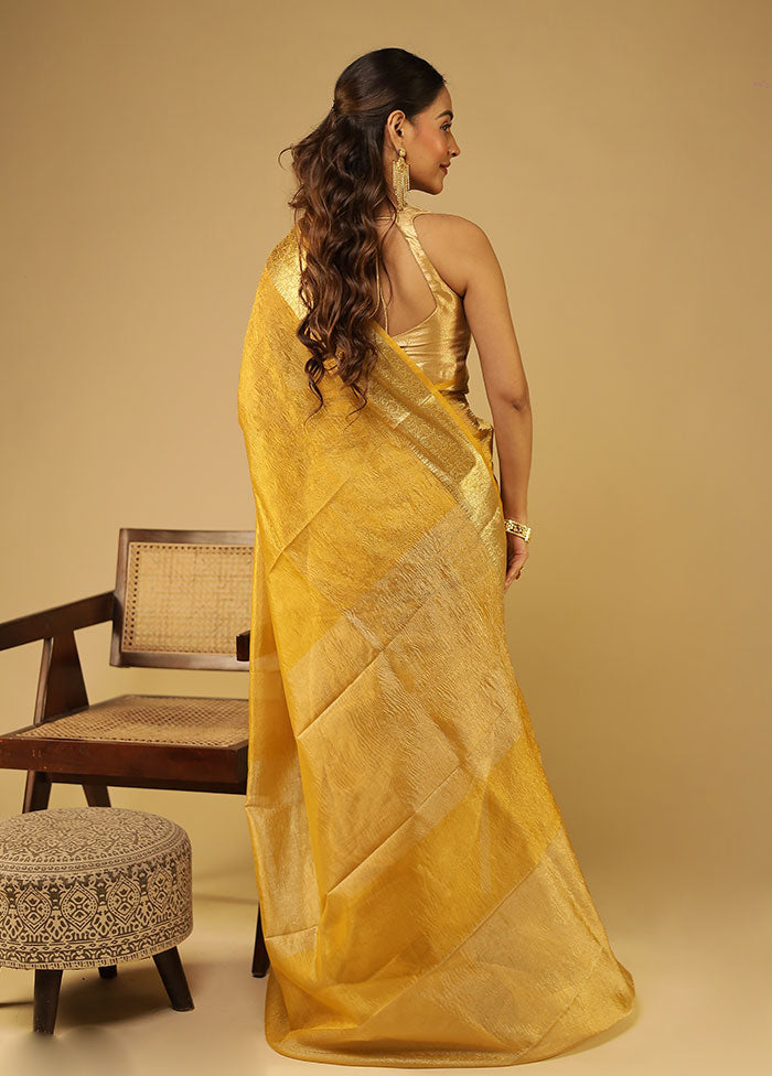 Yellow Tissue Silk Saree With Blouse Piece