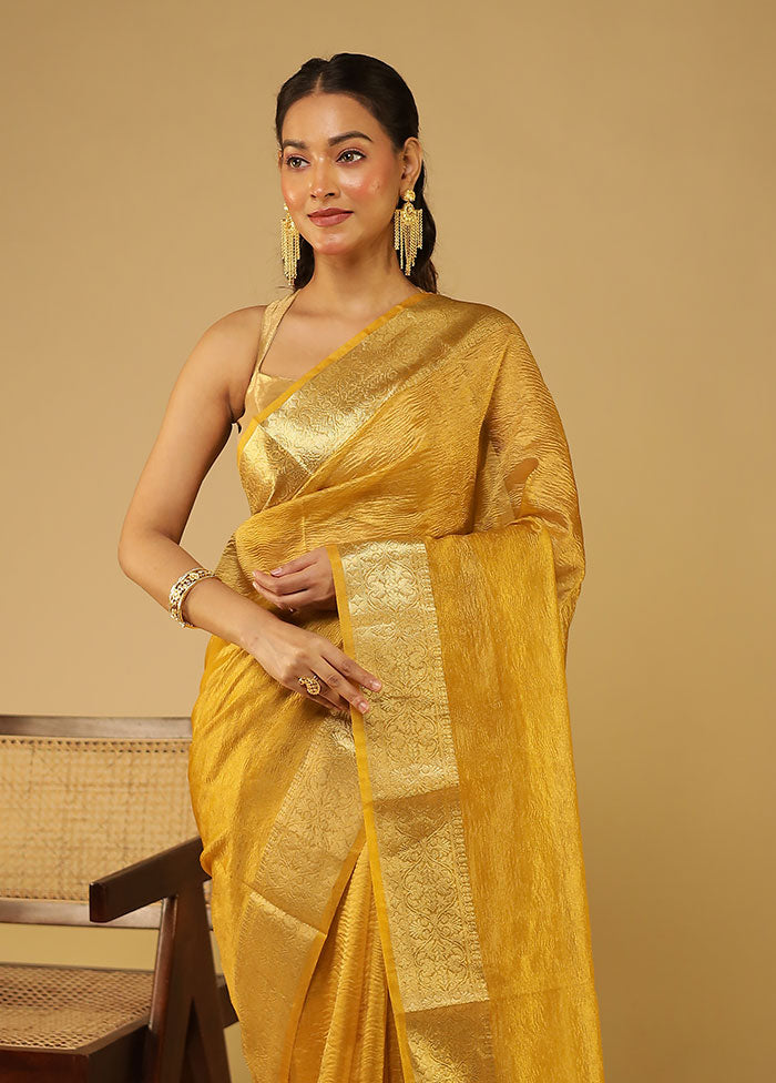 Yellow Tissue Silk Saree With Blouse Piece