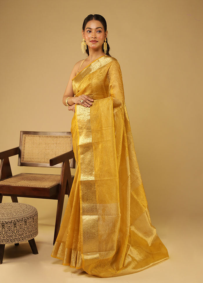 Yellow Tissue Silk Saree With Blouse Piece