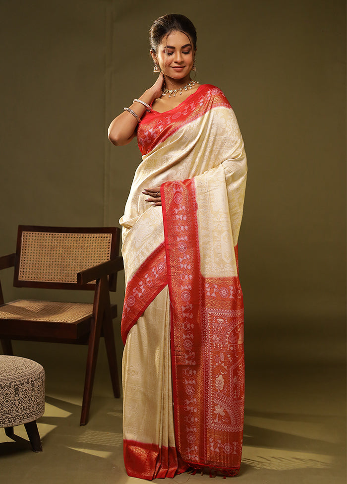 White Dupion Silk Saree With Blouse Piece
