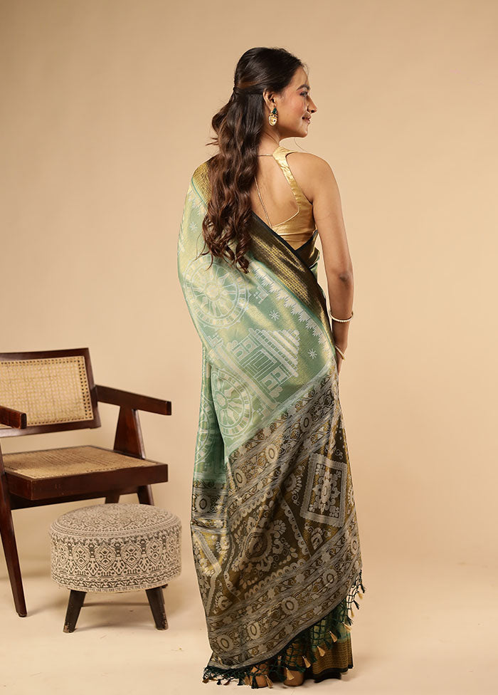 Green Dupion Silk Saree With Blouse Piece