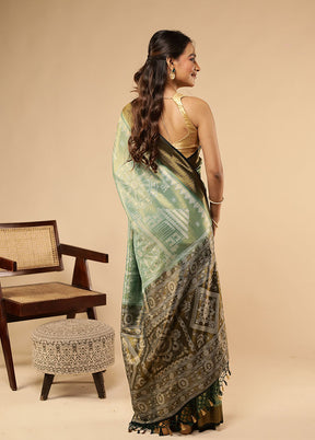 Green Dupion Silk Saree With Blouse Piece