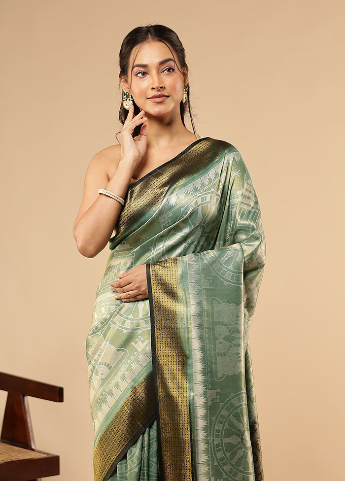 Green Dupion Silk Saree With Blouse Piece