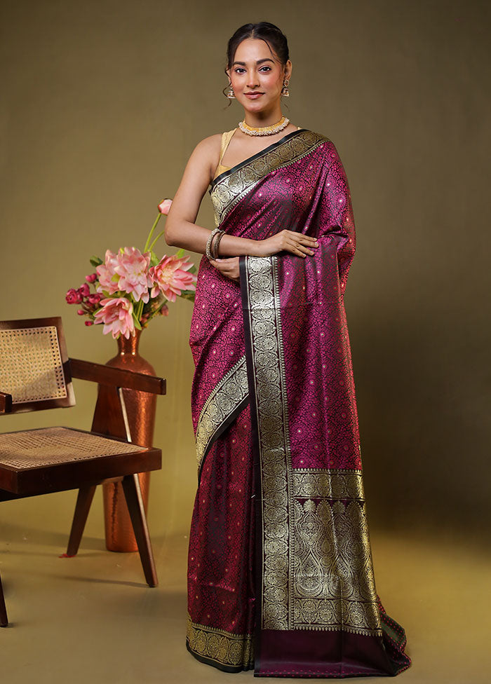 Maroon Tanchoi Silk Saree With Blouse Piece