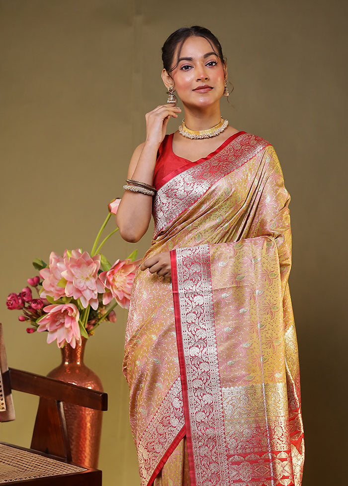 Pink Tanchoi Silk Saree With Blouse Piece