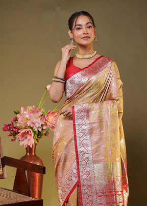 Pink Tanchoi Silk Saree With Blouse Piece