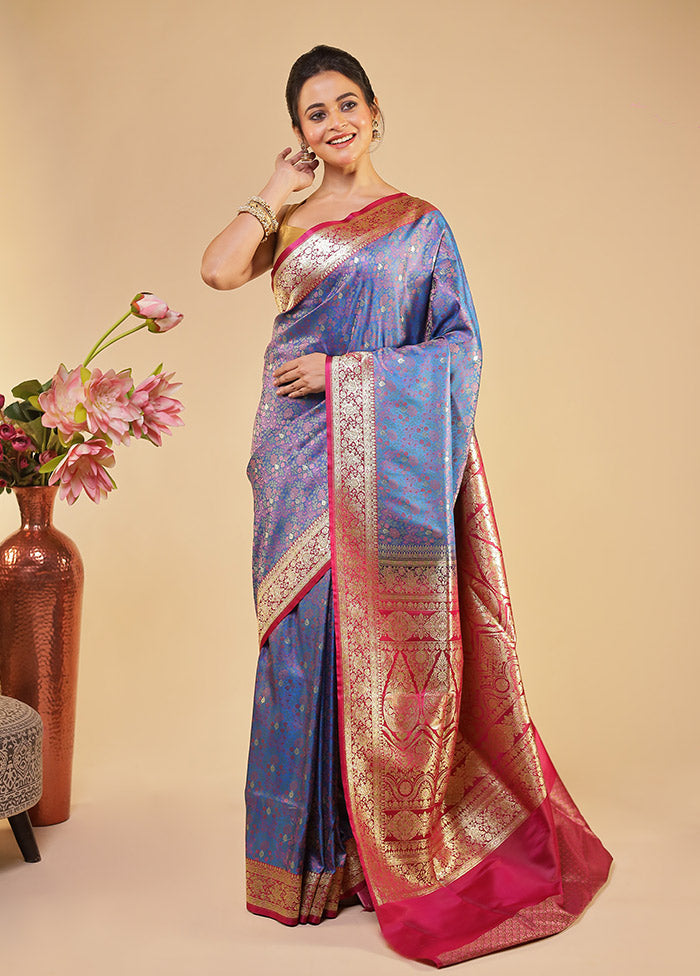 Blue Tanchoi Silk Saree With Blouse Piece