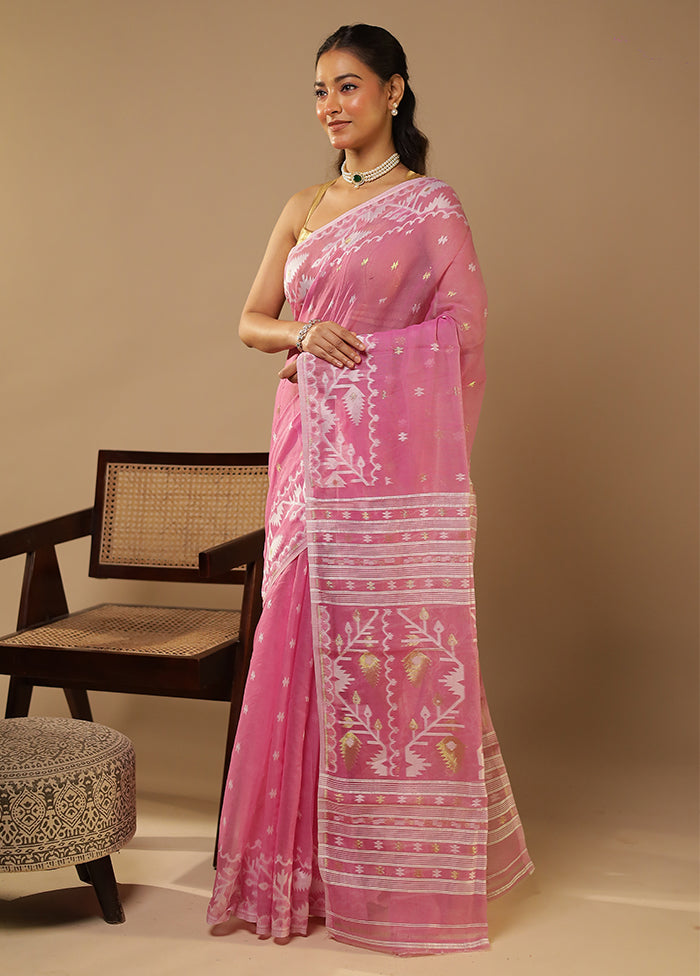 Purple Jamdani Cotton Saree Without Blouse Piece