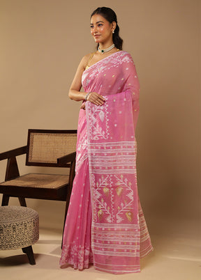 Purple Jamdani Cotton Saree Without Blouse Piece