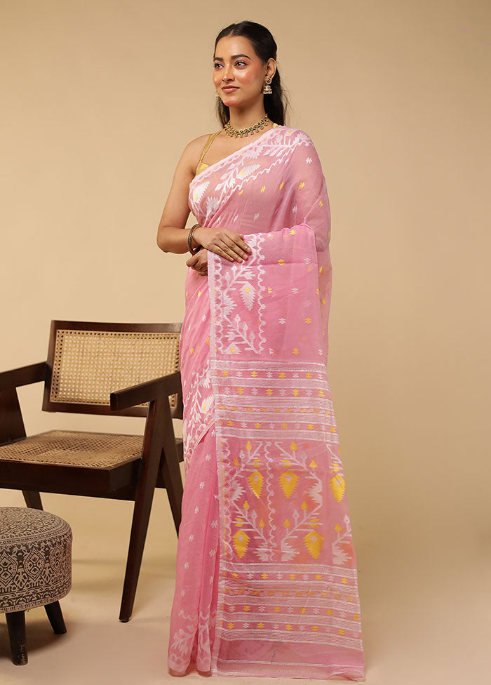 Pink Jamdani Cotton Saree Without Blouse Piece