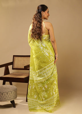 Green Jamdani Cotton Saree Without Blouse Piece