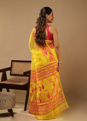 Yellow Jamdani Cotton Saree Without Blouse Piece
