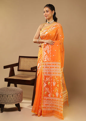 Orange Jamdani Cotton Saree Without Blouse Piece