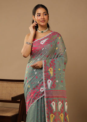 Green Jamdani Cotton Saree With Blouse Piece