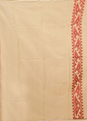 Cream Jamdani Cotton Saree With Blouse Piece