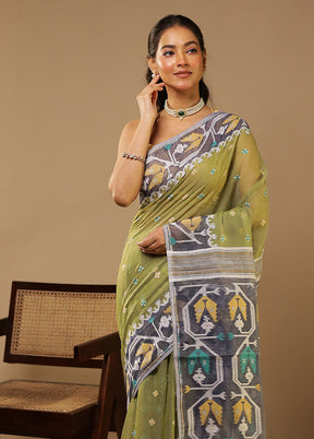 Green Jamdani Cotton Saree Without Blouse Piece