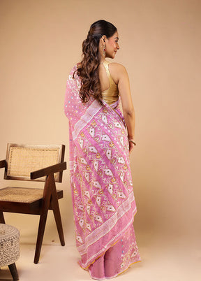 Pink Jamdani Cotton Saree Without Blouse Piece