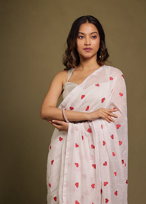 White Mulmul Cotton Saree Without Blouse Piece