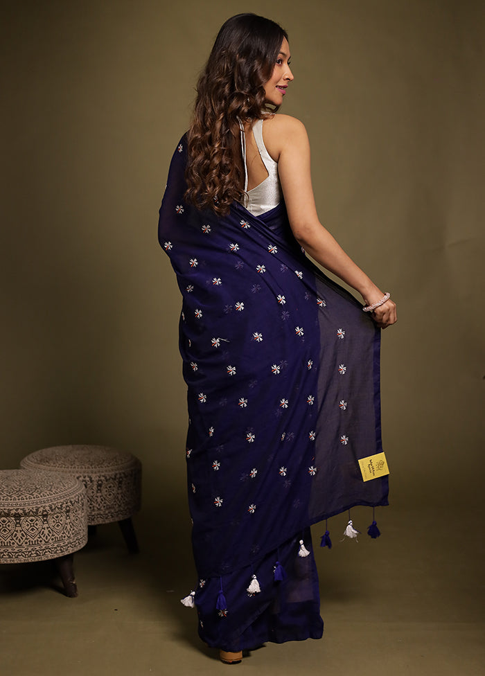 Blue Matka Silk Saree With Blouse Piece