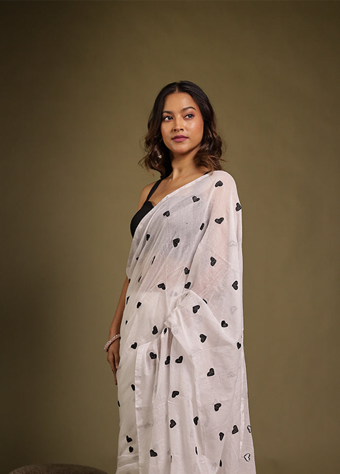 Emerald Marigold Duo – Purple Printed Silk & White Cotton Sarees