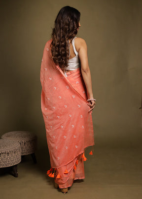 Gulabi Sham Duo – Peach Cotton & White Organza Sarees