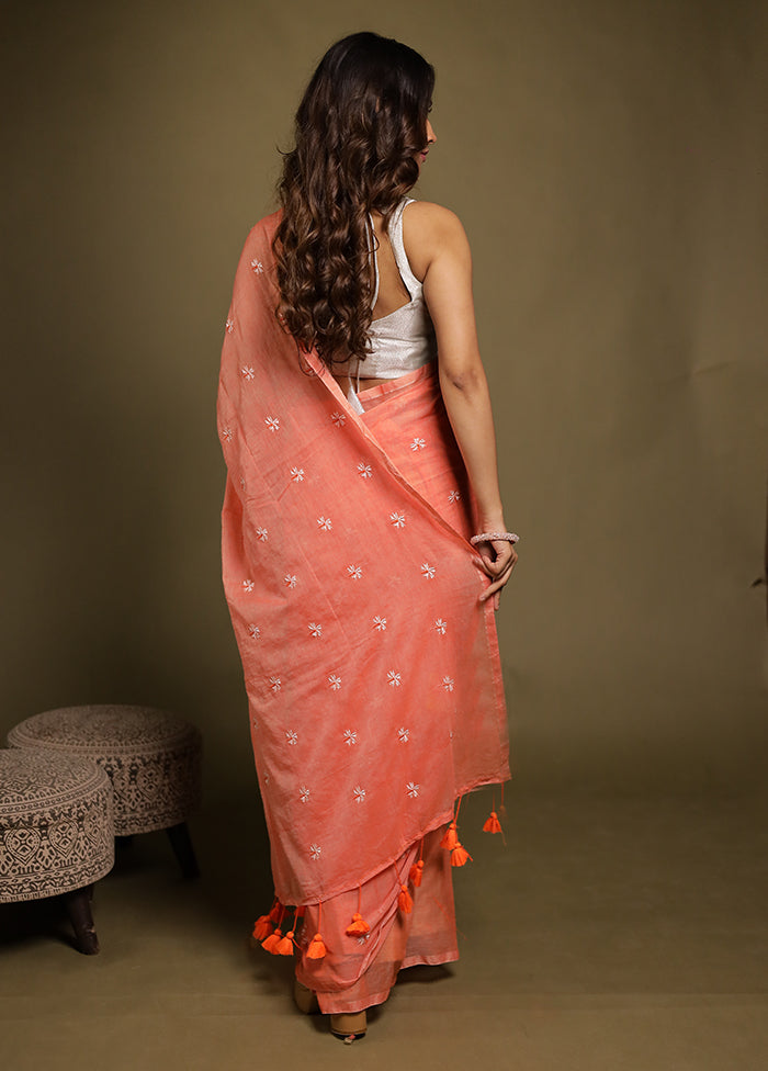 Gulabi Sham Duo – Peach Cotton & White Organza Sarees