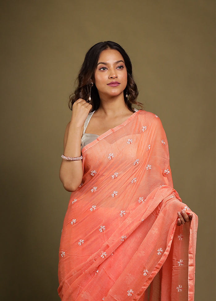 Gulabi Sham Duo – Peach Cotton & White Organza Sarees