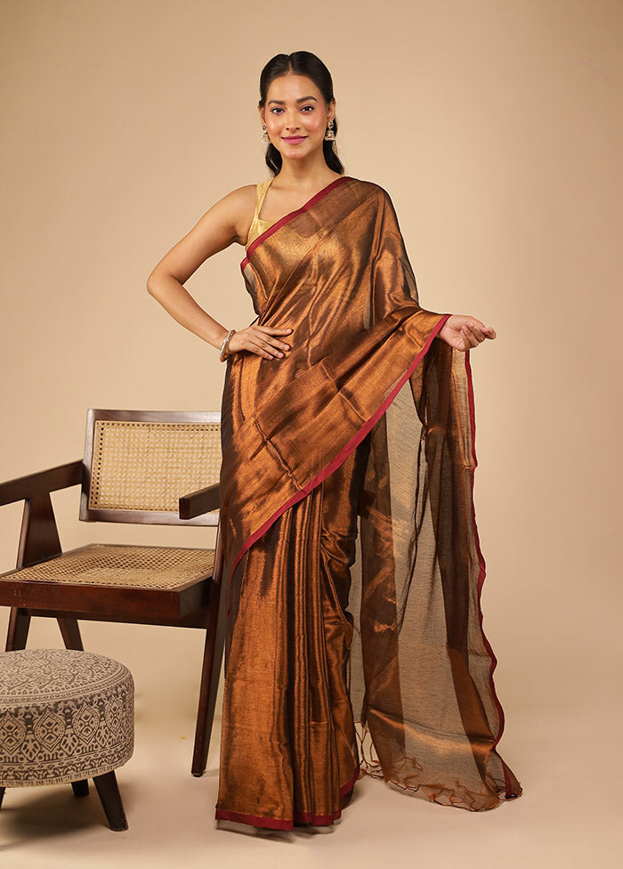 Brown Tissue Silk Saree With Blouse Piece